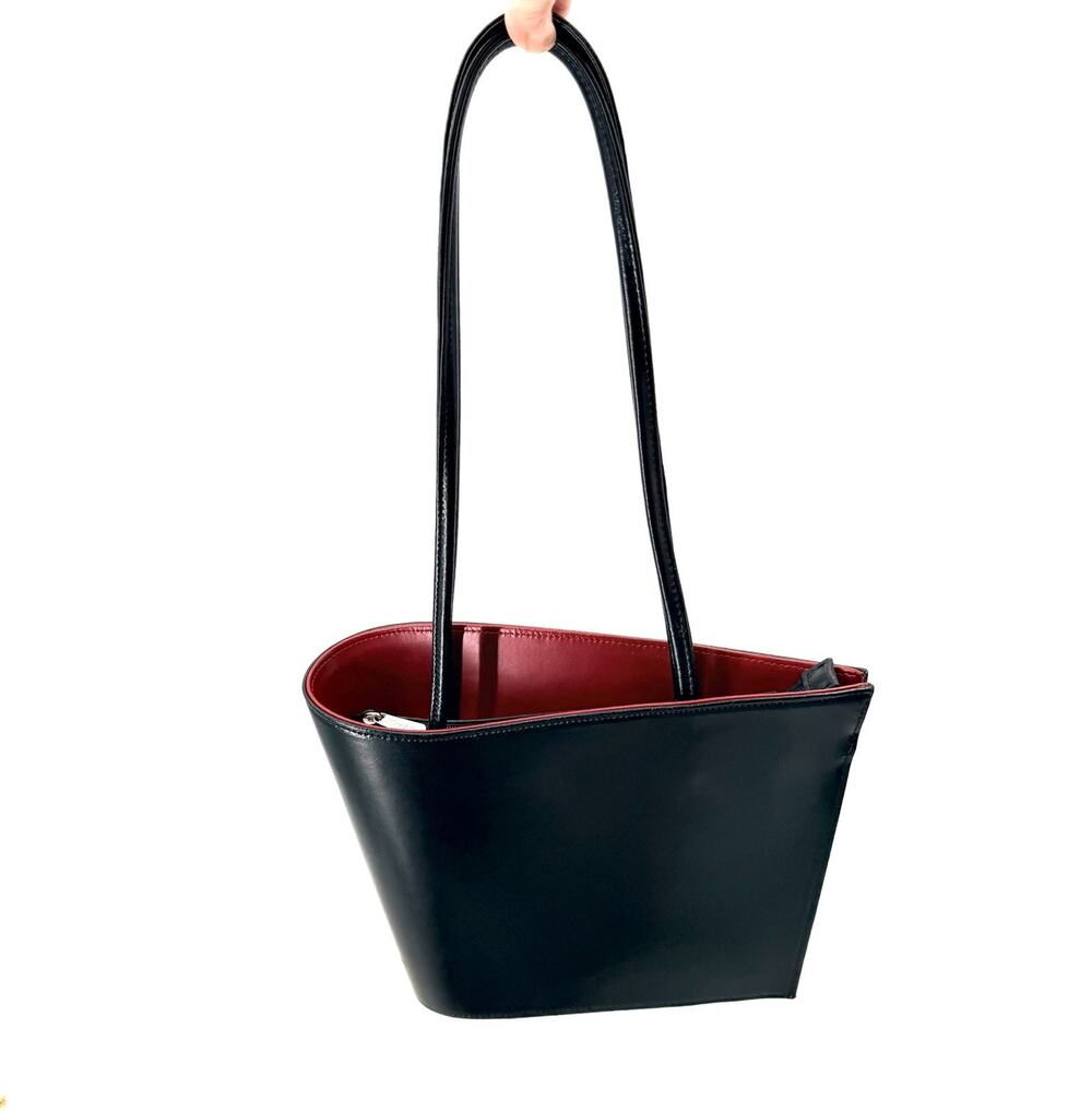 Tiffany & Fred Paris Unique Red & Black Smooth Leather Tote Handbag Purse